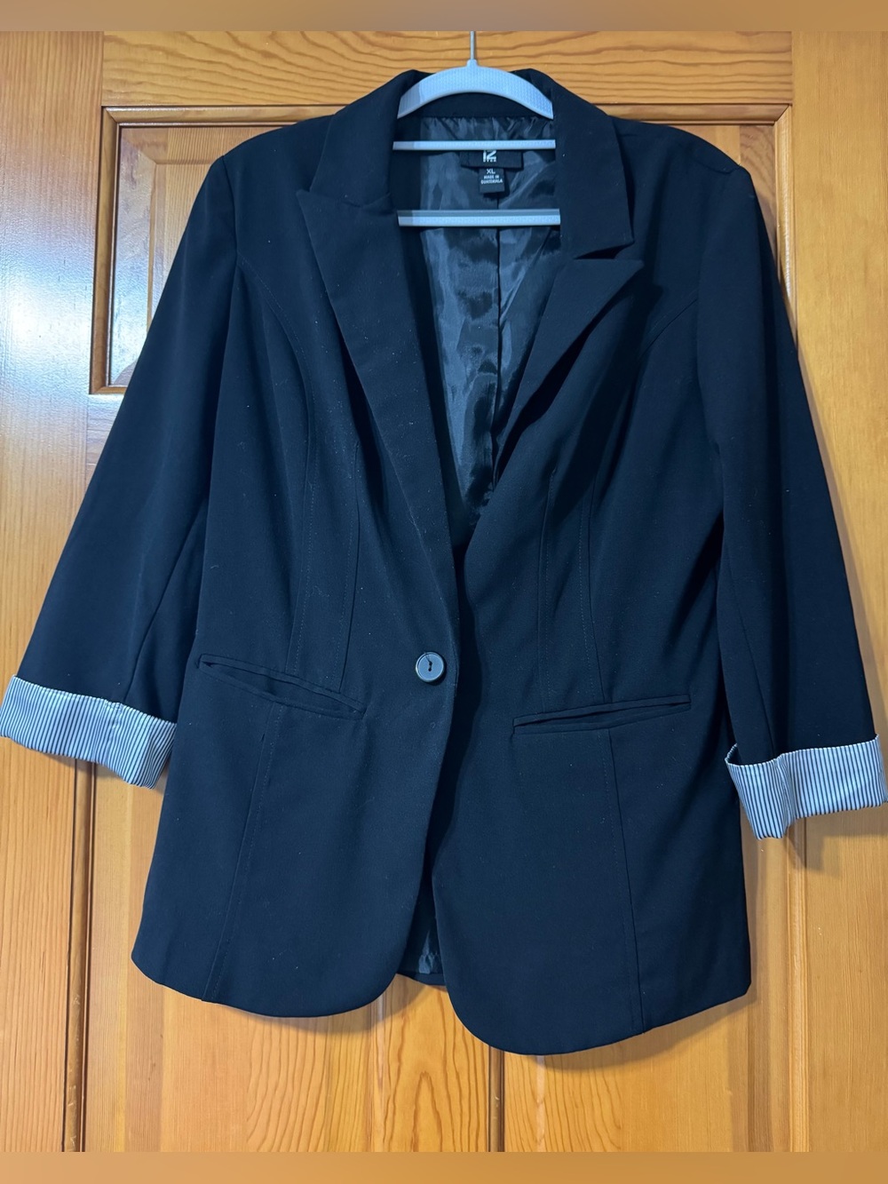Iz Byer Black Single-Button Tailored Blazer with Striped Cuff